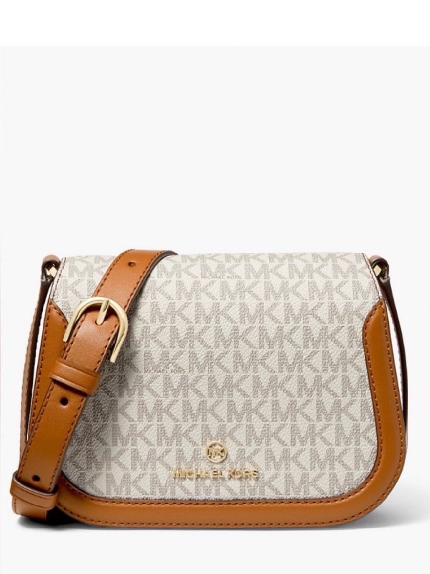 Authentic Michael Kors Lucie Leather Trim Small Logo Crossbody Bag New